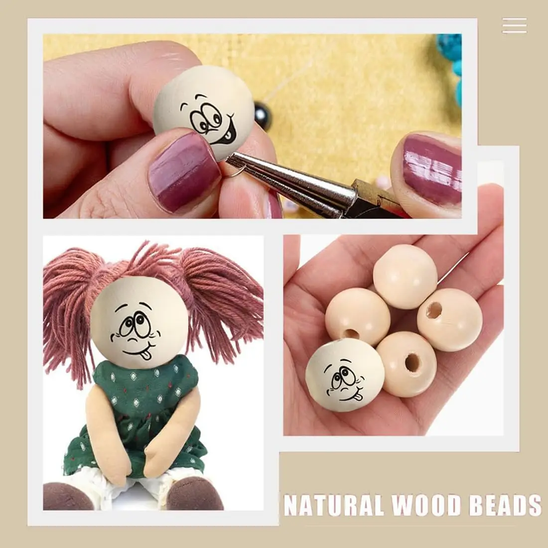 40Pcs Wooden Bead Expression Face Jewelry Making Beads for DIY Lucky Worms Crafts Keychains Earring Necklace Loose Beaded Access view 6