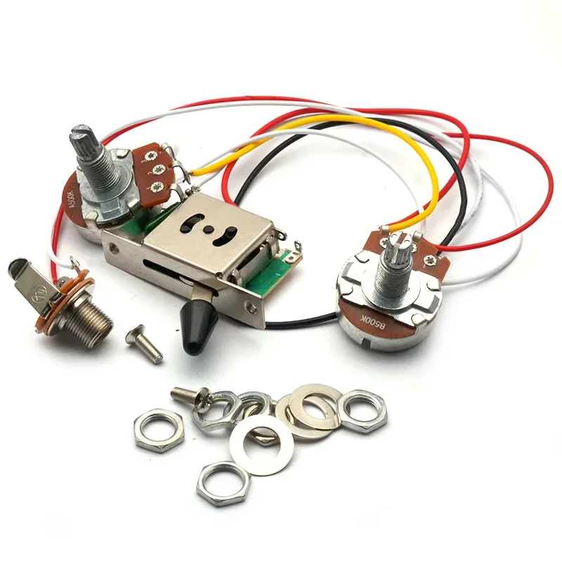 Electric Guitar Wiring Harness Prewired with A500K B500K Big Pots 3/5 Way Switch 1 Volume 1 Tone Black-White