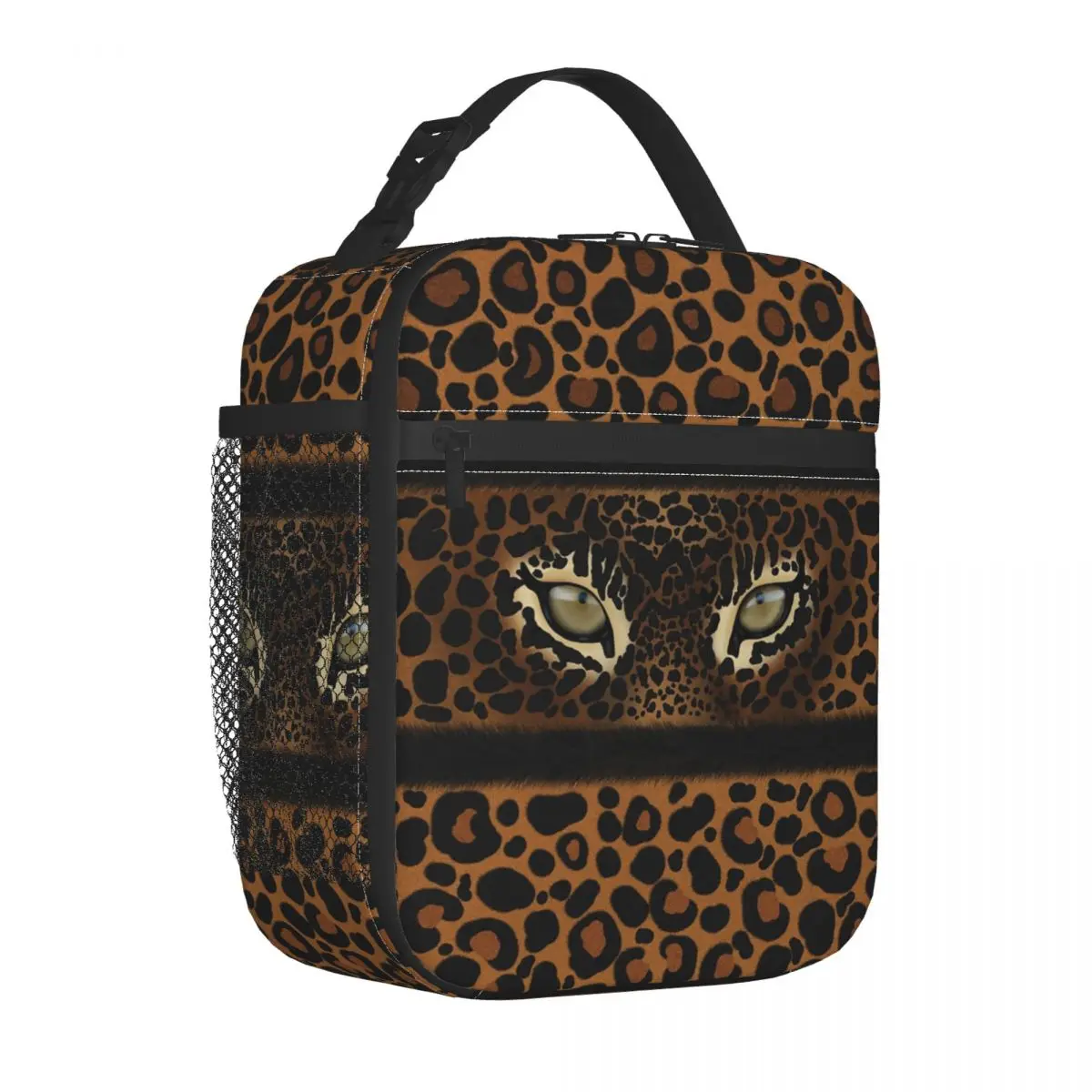 Brown Animal Leopard Print Insulated Lunch Bag for Women Resuable Leopard Eyes Thermal Cooler Lunch Tote Office Picnic Travel