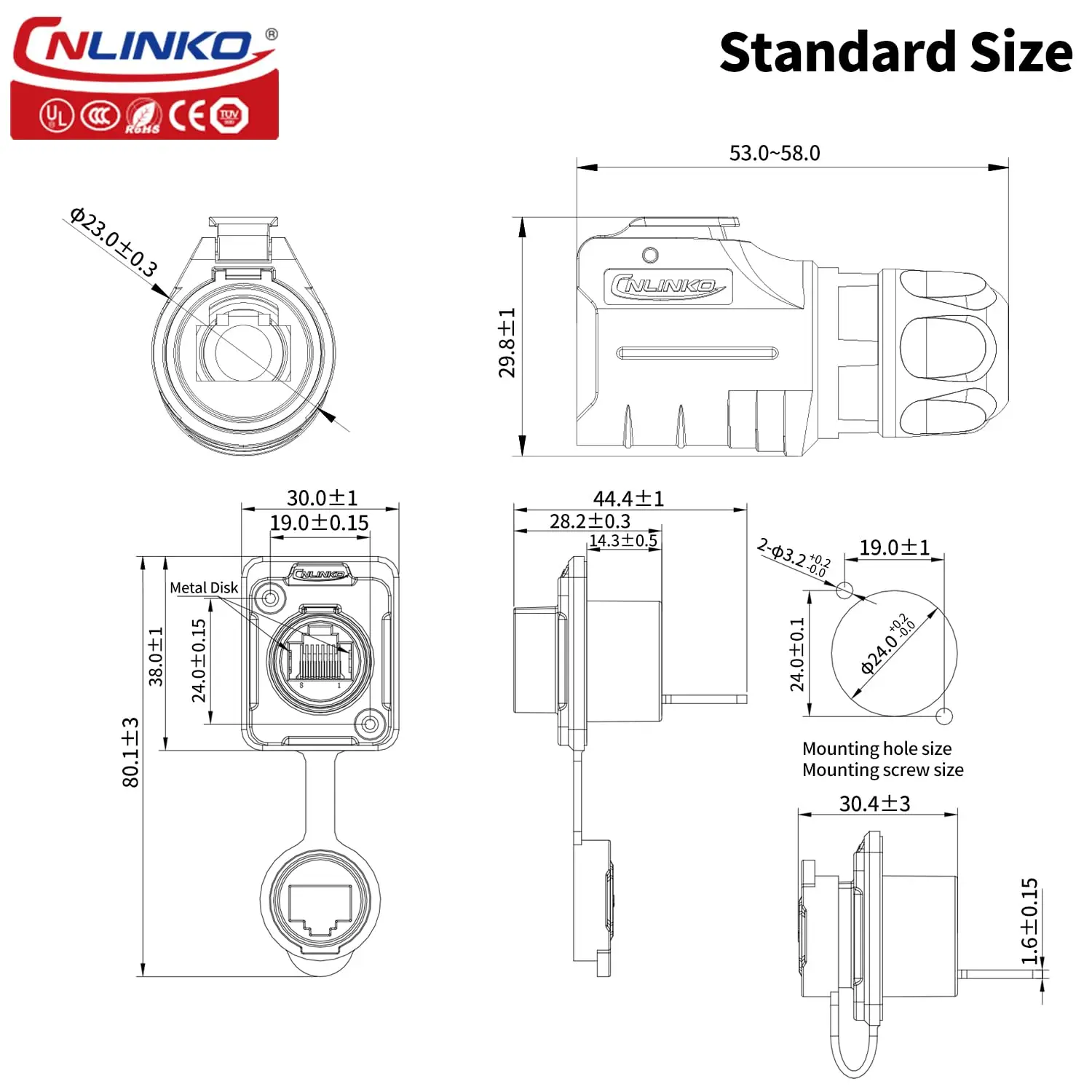 CNLINKO Quick Connect PBT Plastic LP16 RJ45 Connector Waterproof Network Connectors High Reliability for Industrial Ethernet