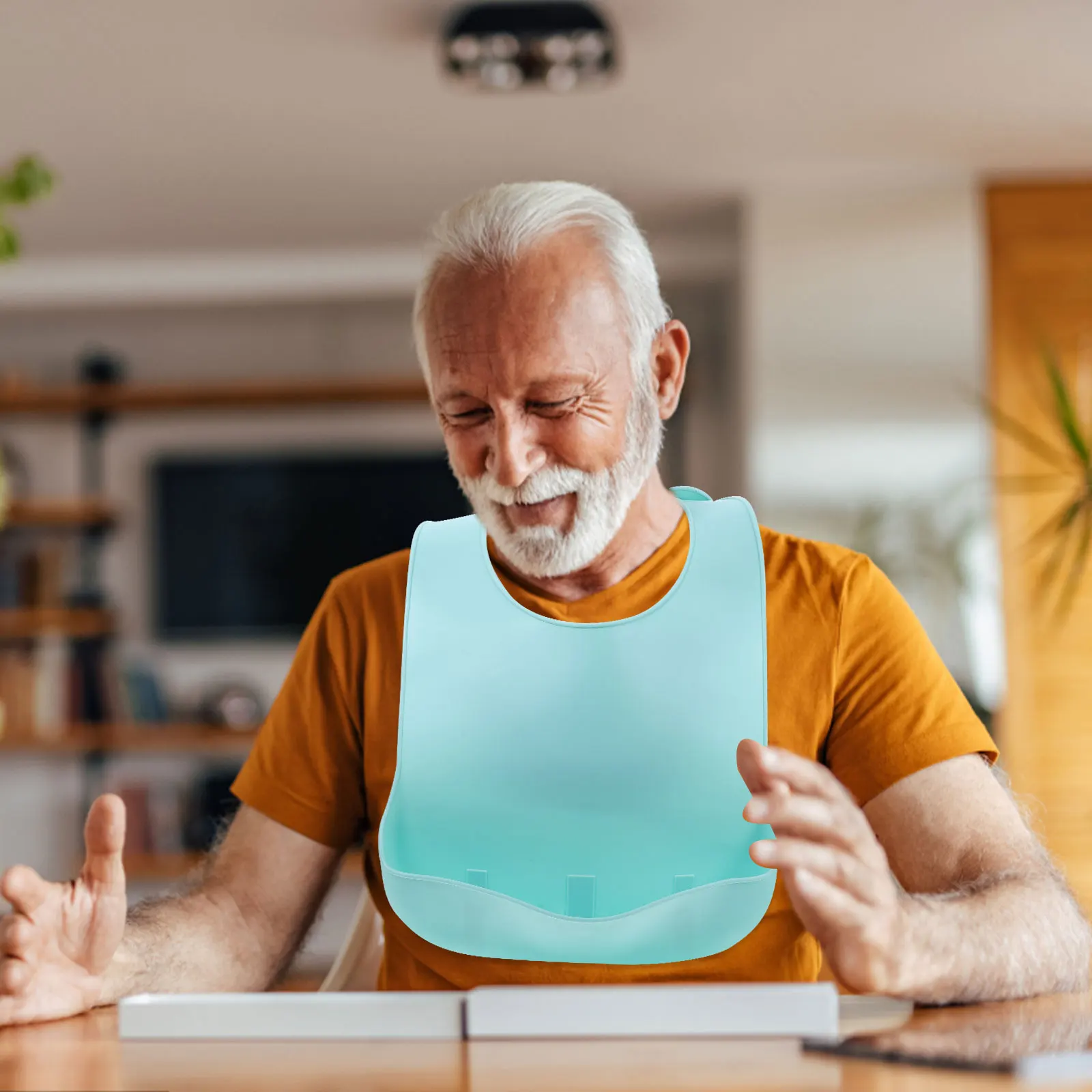 

1 pc Portable Silicone Adult Bib With Pocket Multi-Adjustable Waterproof Apron For Elderly Eating Rice Adult Saliva Holder