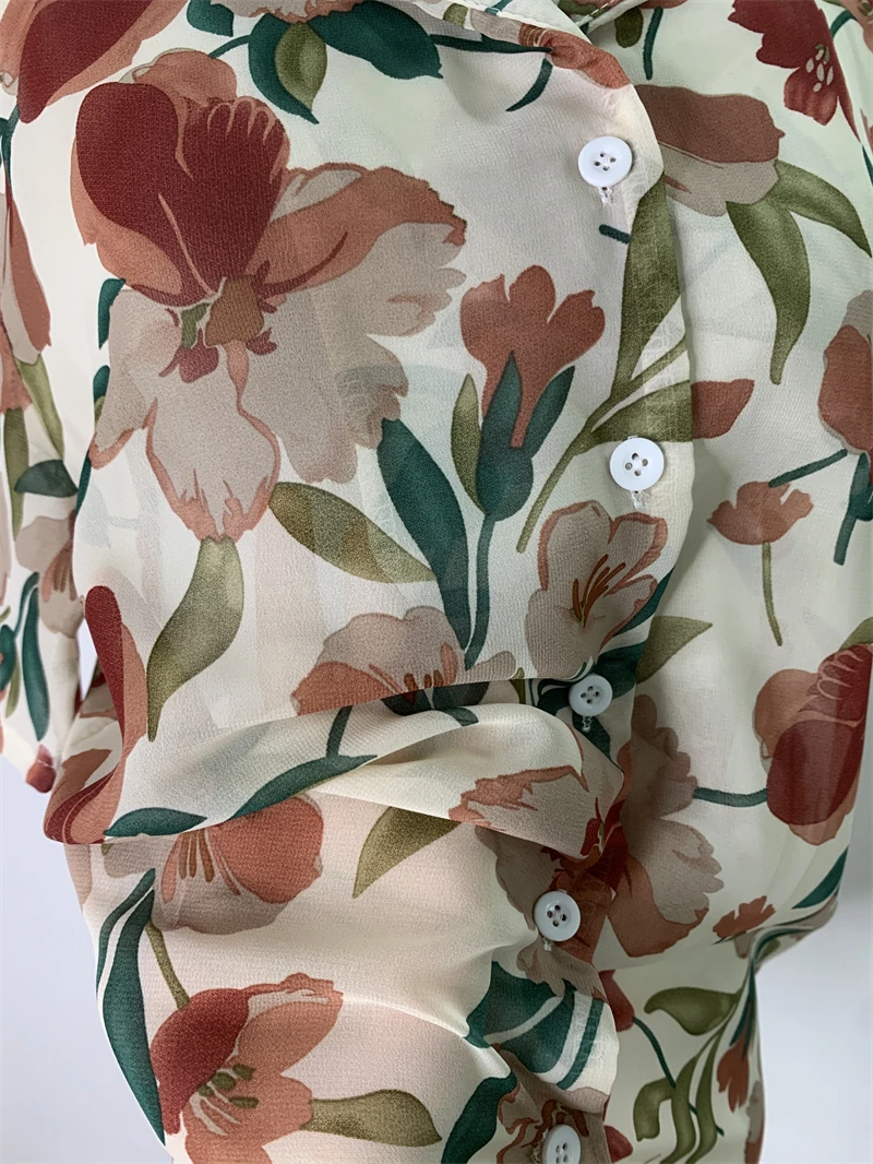 Camisa estampa floral vintage feminina, sudeste asiático, estilo de férias, manga curta, camisa de mulher lapela, tops soltos casuais, verão