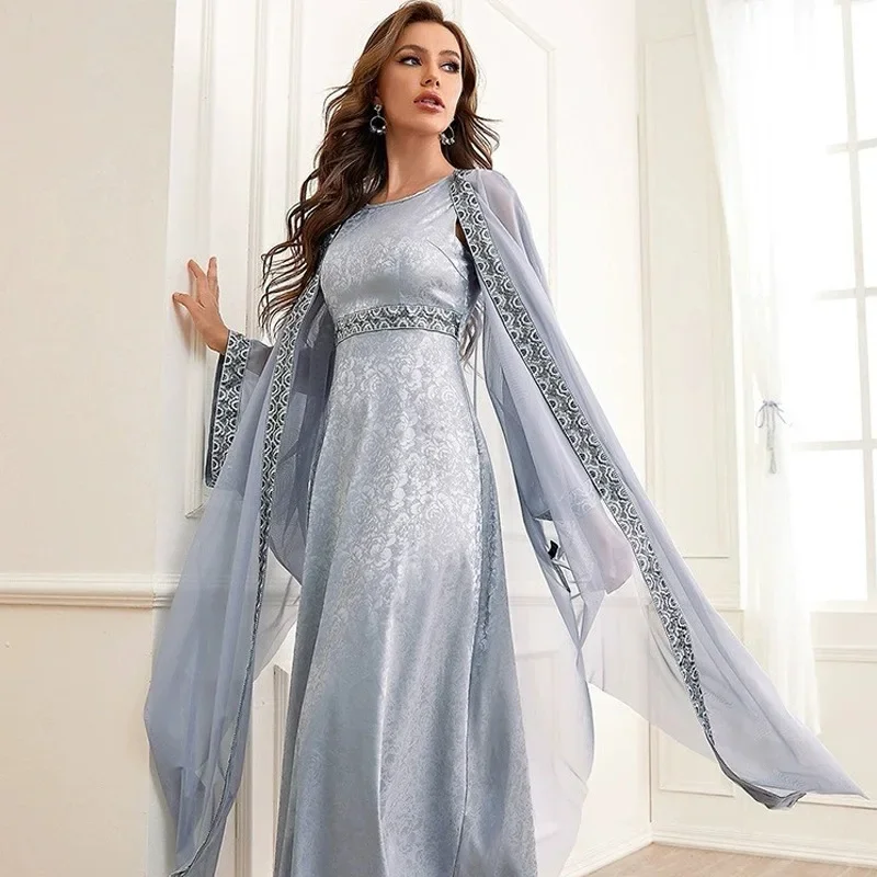 Caftan Eid Muslim Embroidery Abaya for Women 2pcs Set Party Dress Ramadan Robe Dubai Abayas Long Evening Kaftan Vestidos Outfits