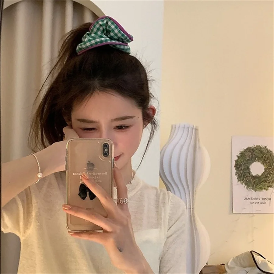 Korea Cute Dot Plaid Scrunchies Women Girls Elastic Hair Rubber Bands Akcesoria Tie Hair Ring Rope Nakrycie głowy Nakrycie głowy Ozdoba — zdjęcie 7