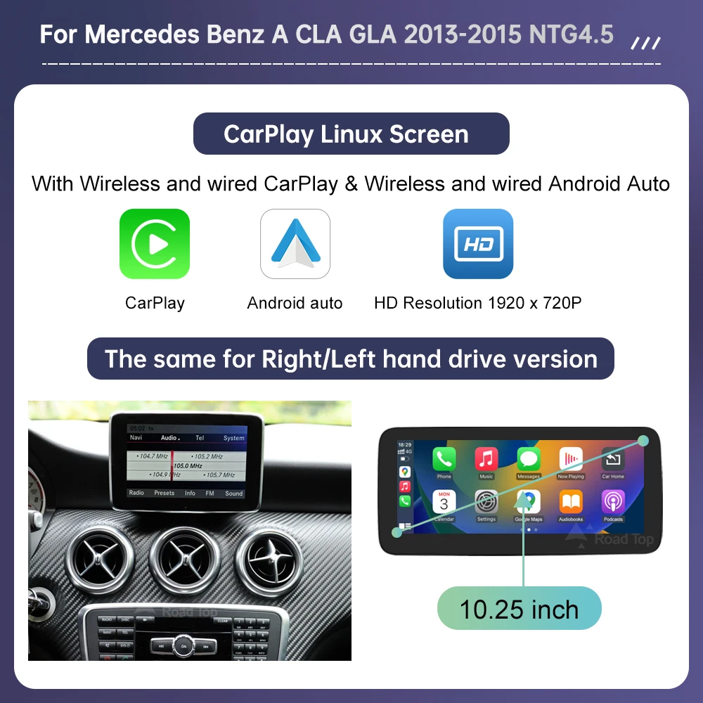 Road Top 12,3-Zoll Ultra-Dünner Touchscreen für Mercedes Benz A-Klasse W176 CLA GLA W246 NTG4.5 Multimedia GPS mit Carplay Android Auto Car Player