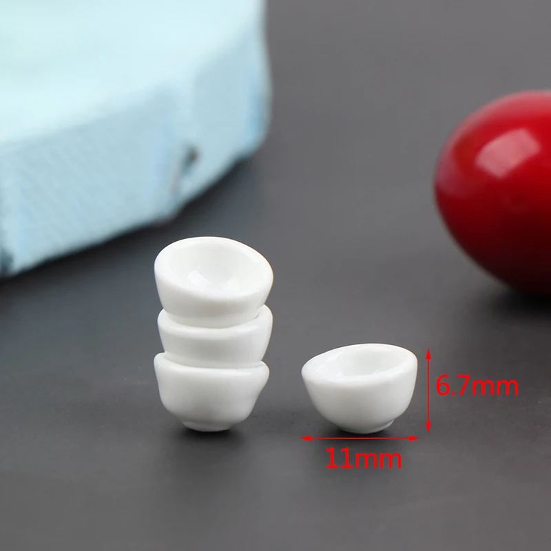 4pcs 1:12 Dollhouse Miniature White Ceramic Bowls Cups Model Kitchen Furniture Accessories For Doll House Decor Toys