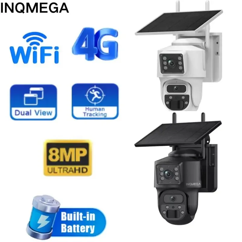 

INQMEGA 8MP 4K Wireless Outdoor 4G/Wifi Solar Camera HD 4MP Dual Lens 360° PTZ Home Security Camara PIR Human Detection Ubox APP