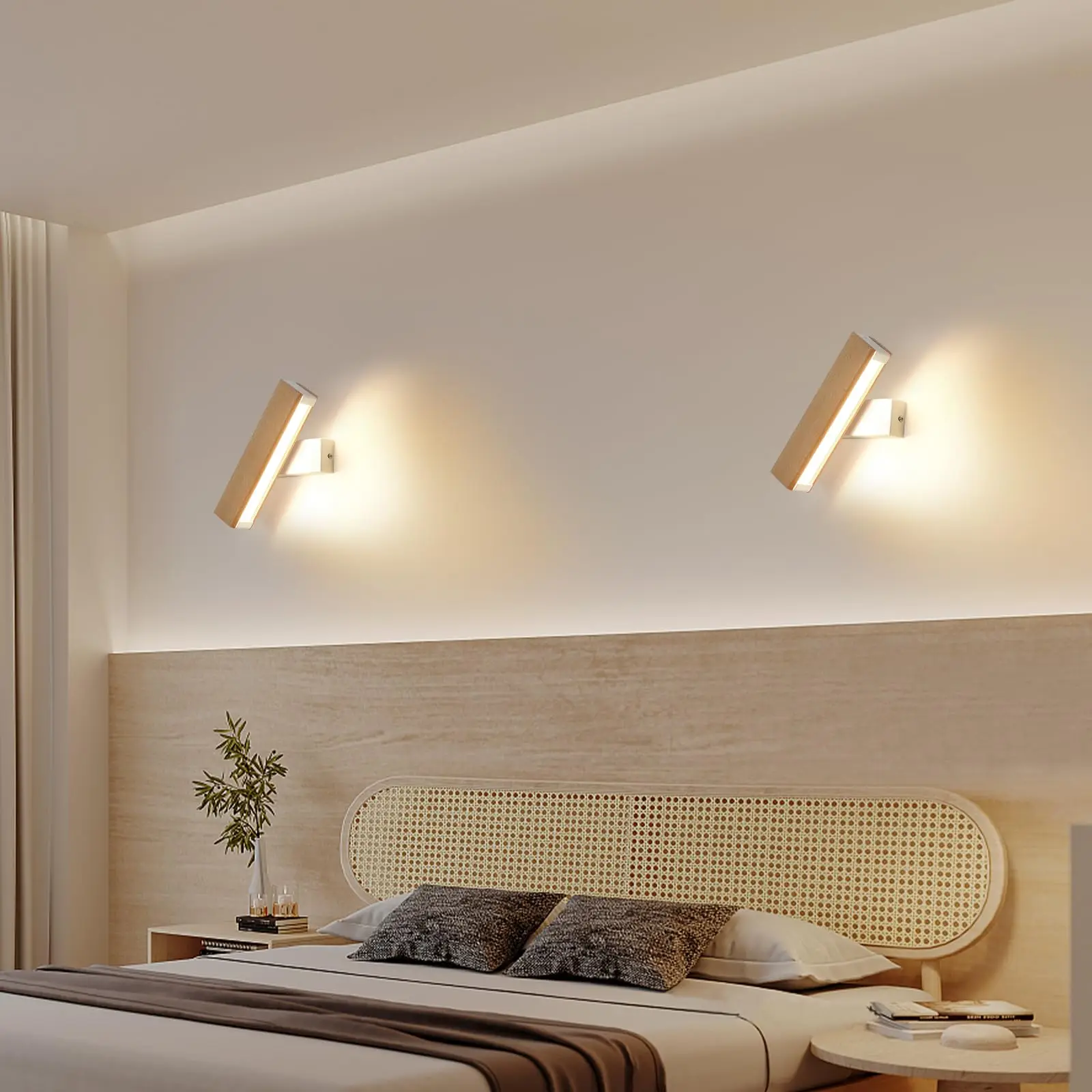 Indoor Wall Sconces,4W 3000K Warm White Modern Wooden LED Wall Lamp,360° Rotatable Lighting,LED Wall Light for Bedroom