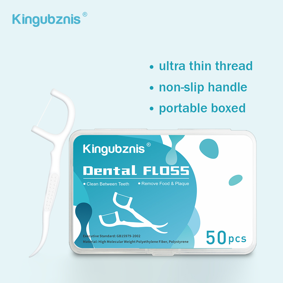  Kingubznis-Dental Floss, Plastic Toothpicks with Threads, Soft Dental Flosser, Elastic Silk with Sticks, Ultrathin, 50Pcs 