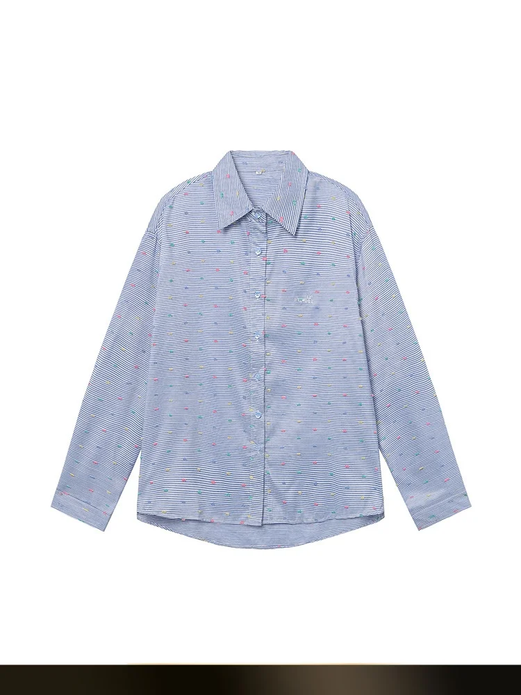 

American Retro Color Blo Floral Striped Long Sve Men's Casual irt Early Autumn Lazy Sle Couple's irt Loose Fit