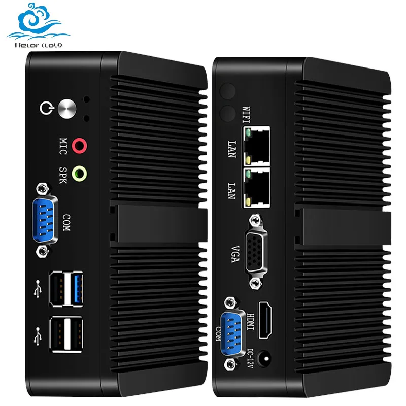 Helorpc Fanless Industrial Mini PC with Celeron N2840/N2930/J1900/J2900 Support Windows10 2xGigabit Ethernet 4xUSB WIFI Computer