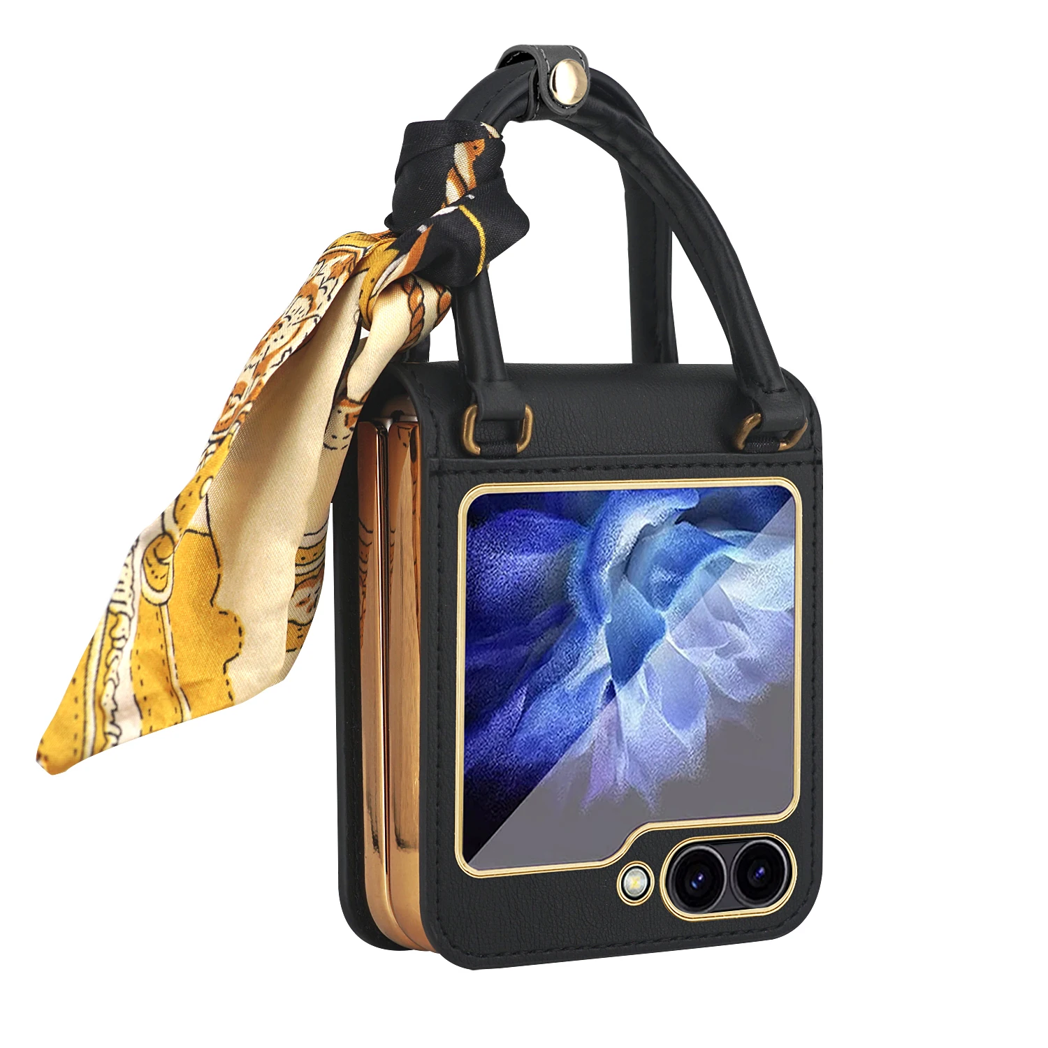 Luxury Silk Scarf Case for Samsung Galaxy Z Flip 6 5 5G Flip5 Hand Strap Fashion Leather Portable MINI Bag Protection Cover