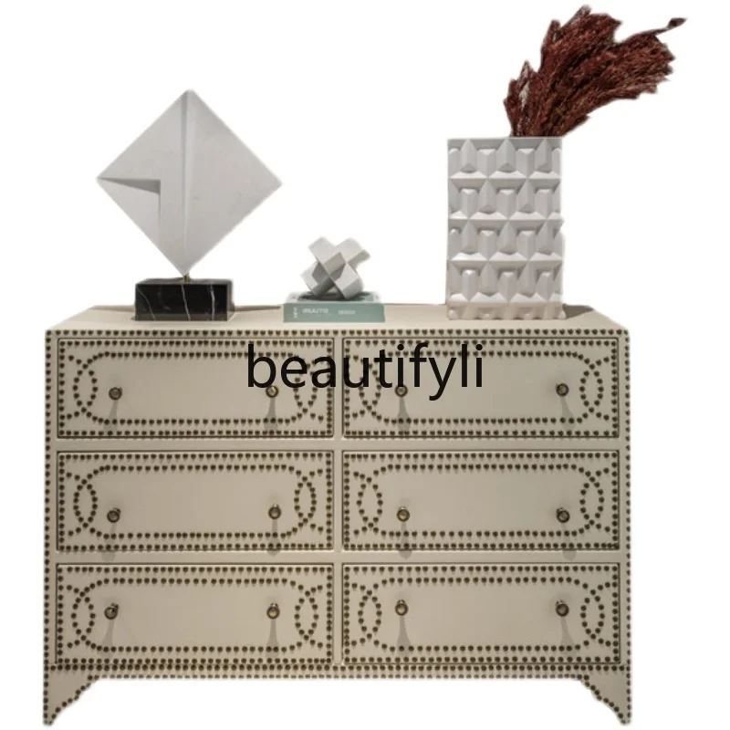 

American light luxury porch drawer locker light luxury rivet simple decorative cabinet