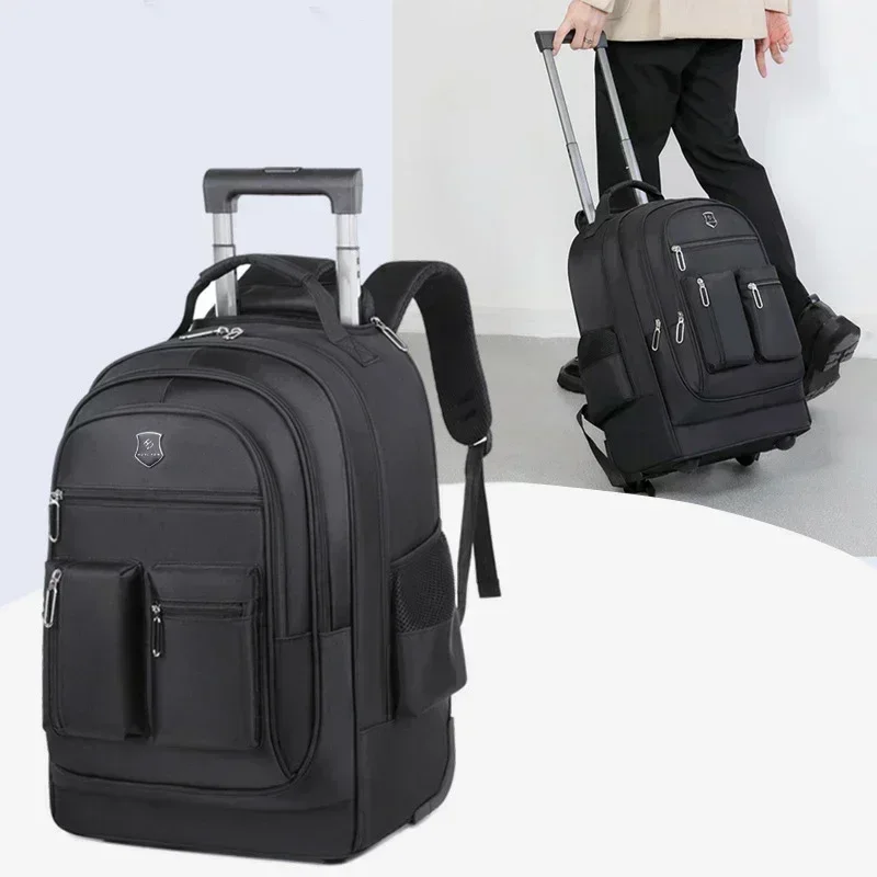 Men New Large Capacity Travel Backpack with Wheels Women Multi Layer Trolley Luggage Bag Pull Rod Rucksack Business Computer Bag