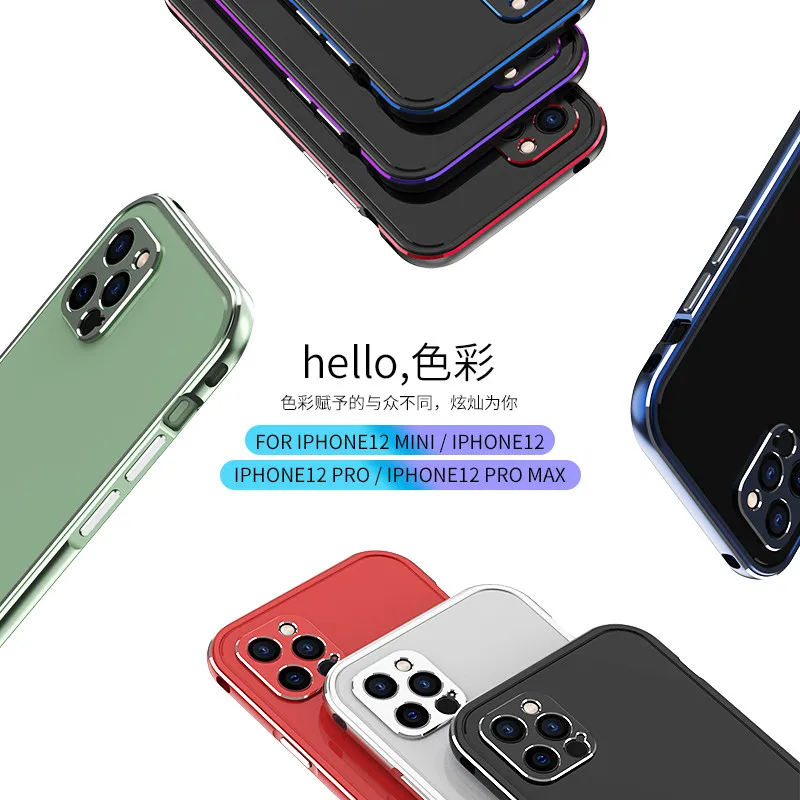 Aluminum Metal Bumper Case for iPhone 12, Aurora Dual Color Border, iPhone 12 Pro Max Mini Cover Case