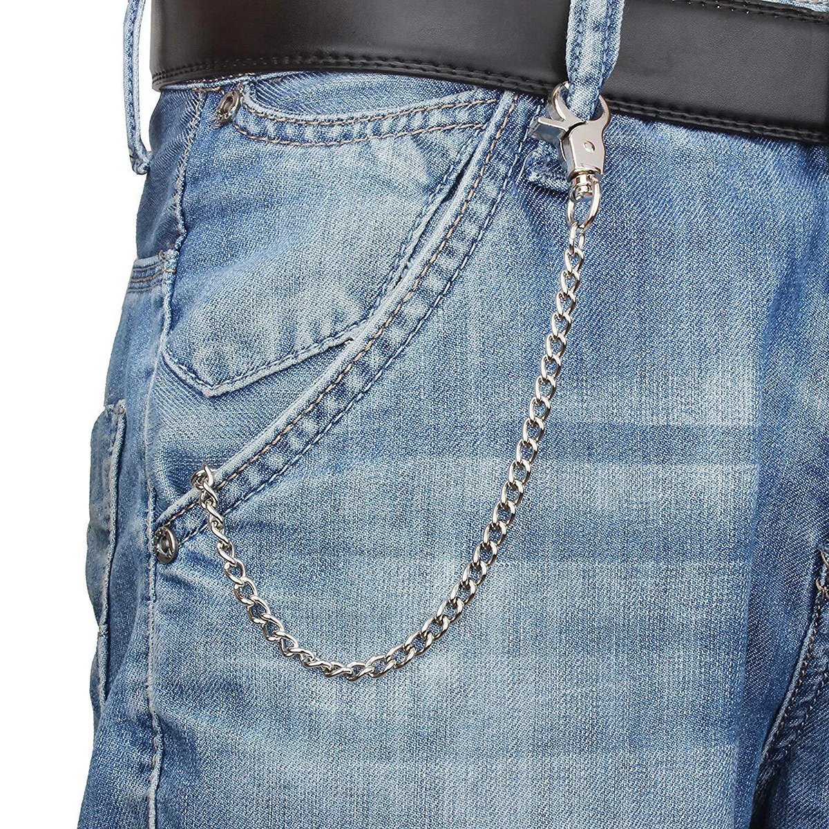 

2 Pcs Layers Metal Jeans Chain Punk Trendy Belt for Silver (40cm, 45cm Style, 1 for Each)