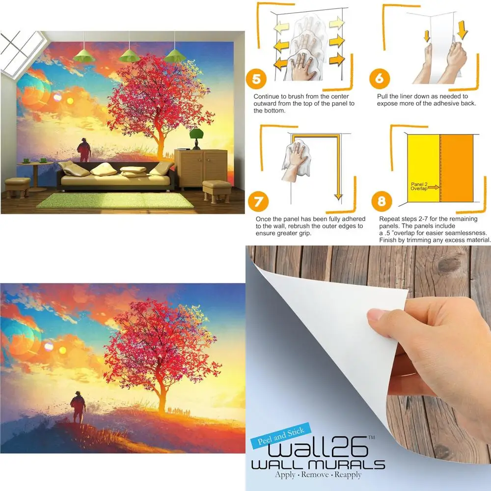 

Autumn Mountain Landscape with Solitary Tree - Removable Wall Mural, Coming Home Theme, Illustration Artwork