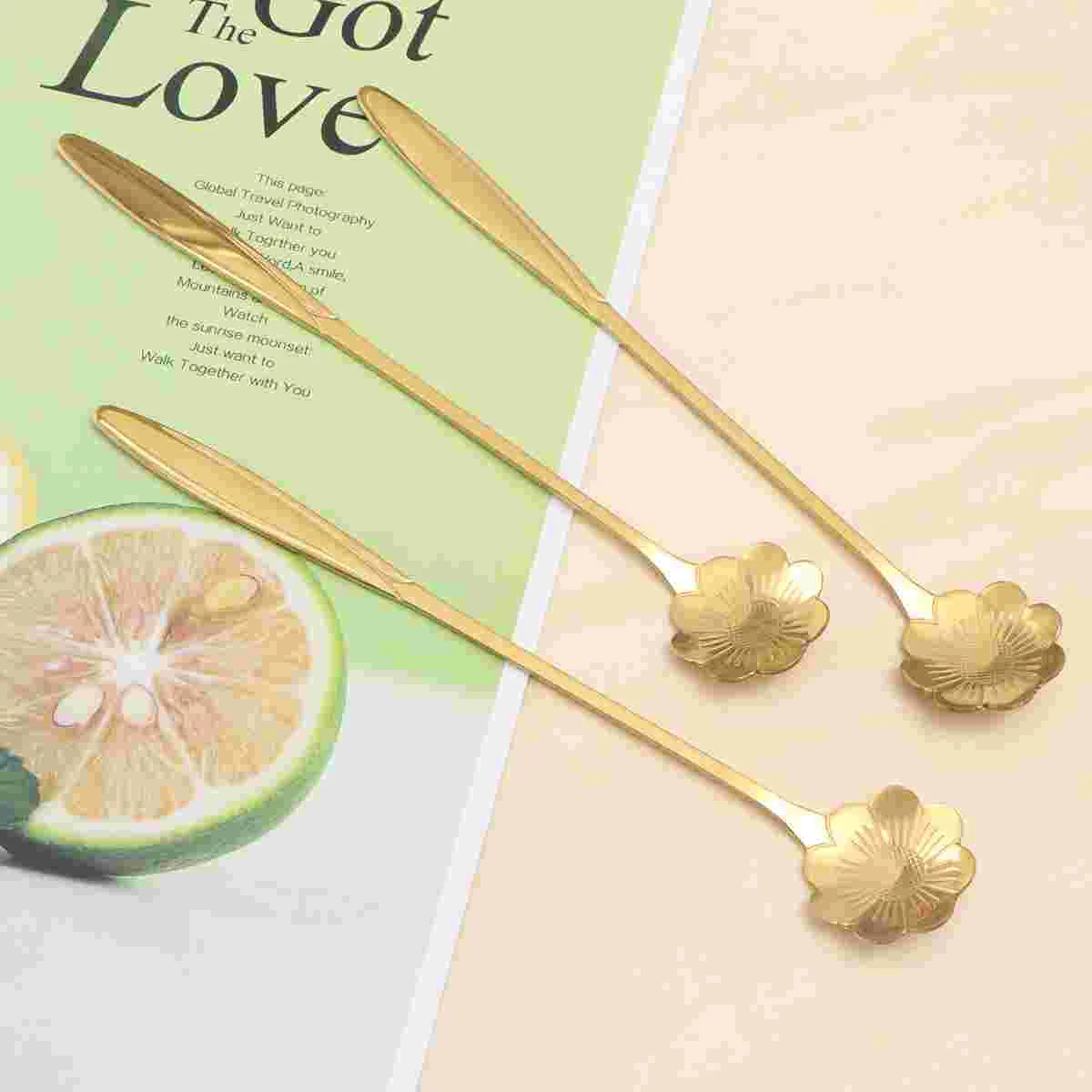 3 Pcs Long Handle Mixing Spoons Stainless Steel Creative Metal Coffee for Heart Shaped Stirring