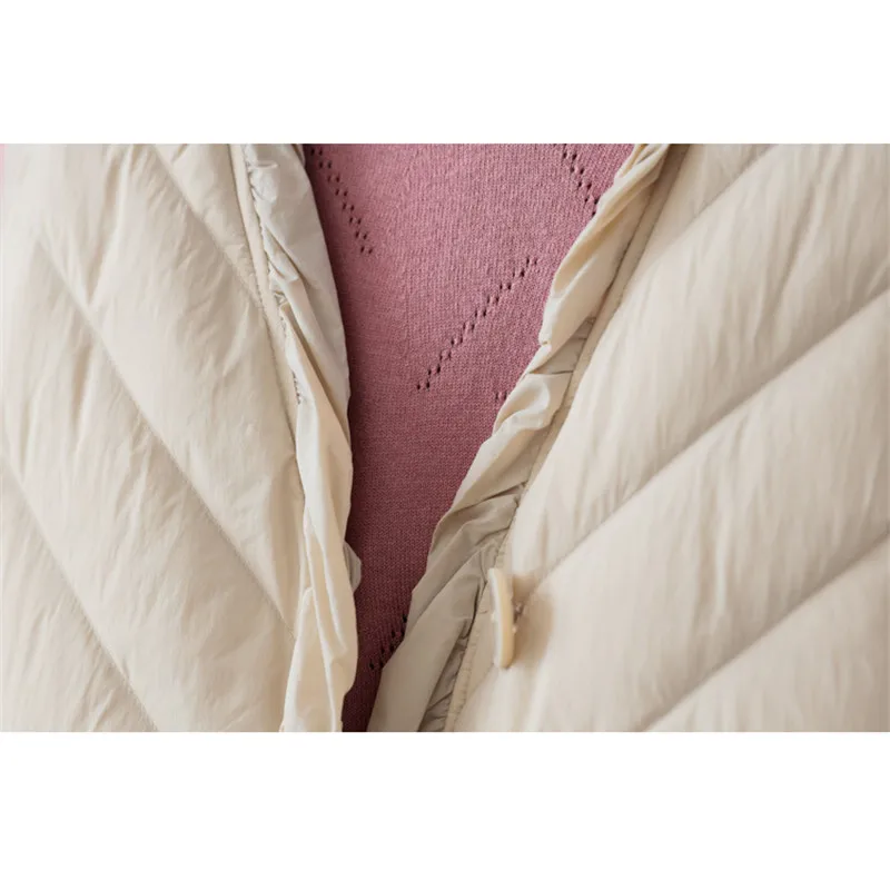 Chaleco de plumón de pato blanco ultraligero para mujer, abrigo de invierno con cuello de pico, chaleco sin mangas, chaqueta, camisetas sin mangas cortas cálidas para mujer