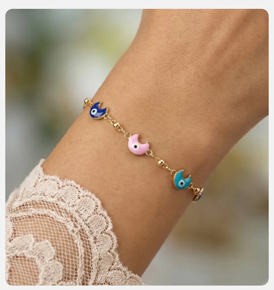 Vnox Goldfarbene, bunte Emaille-Mond-Abstandshalterperlen für Halsketten, Armbänder und Fußkettchen für Damen – Sommer-Reise-Schmuck – Detail 8