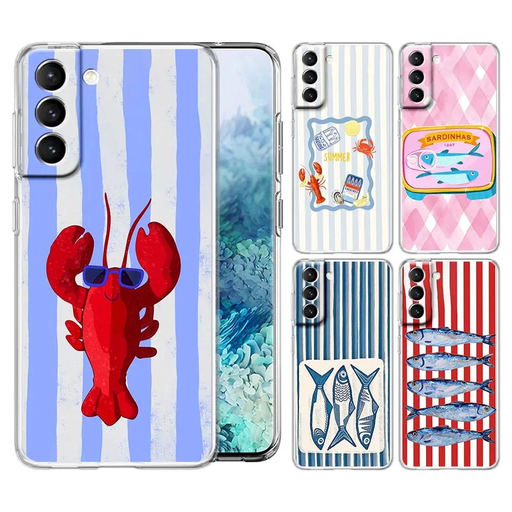 Colorful Sardine Lobster Fish Clear Phone Case For Samsung Galaxy S26 S25 FE S24 + S23 S22 S21 Ultra S20 5G S10E Plus Cover