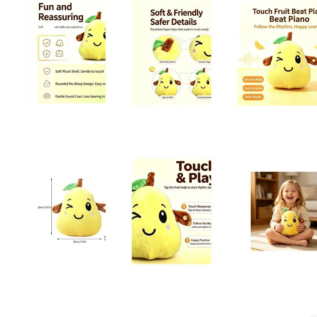 Musical Interactive Plush Toy with Sound and Movement Responses, Polyester Fruit-Shaped Character with Electronic Module A2UB