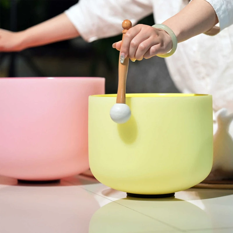 Tigelas de canto de cristal coloridas meditação mindfulness tigelas de canto relaxamento yoga tigela som cura instrumentos de percussão