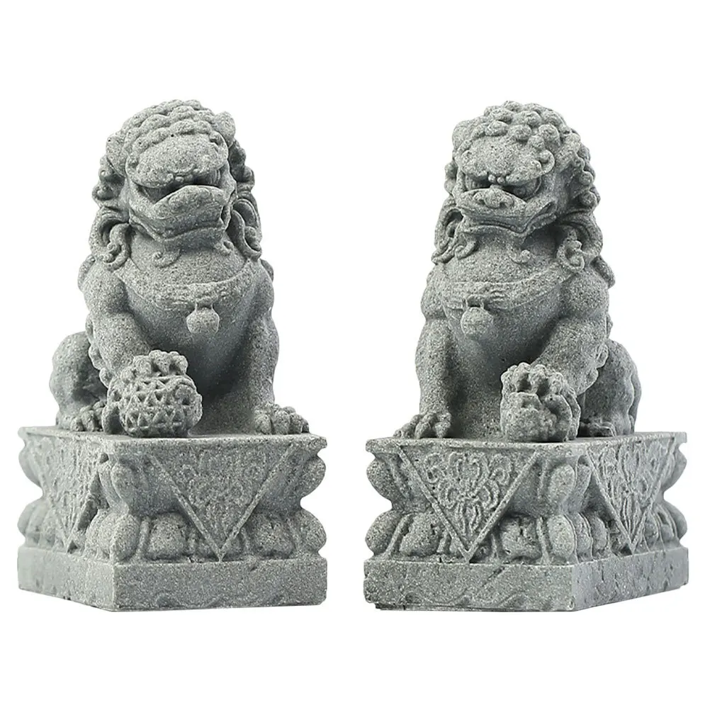 

1Pair Stone Lion Statue Decorative Lion Ornament for Home Office Desktop Good Fortune Wealth Symbol Tabletop Adorns