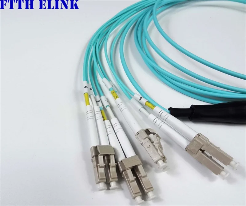 Cable de conexión de fibra MPO-LC 8C 12C 24 núcleos tipo B OM3-150 hembra MTP-4DLC 6DLC ruptura 8C 12C 24C OM3 ftth puente cable óptico ELINK