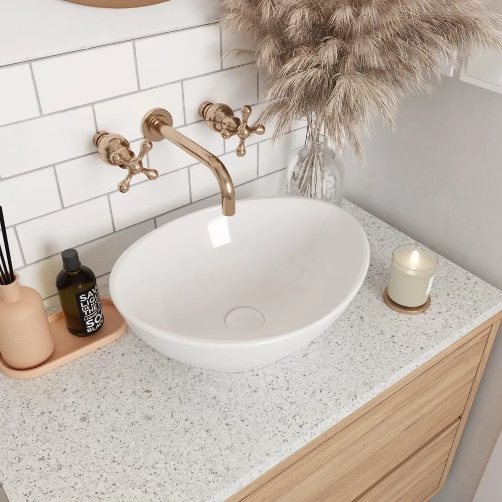 

Bathroom Vessel Sink, 16" x 13" Oval White Ceramic Vessel Sink, Modern Egg Shape Above Counter Bathroom Vanity Bowl