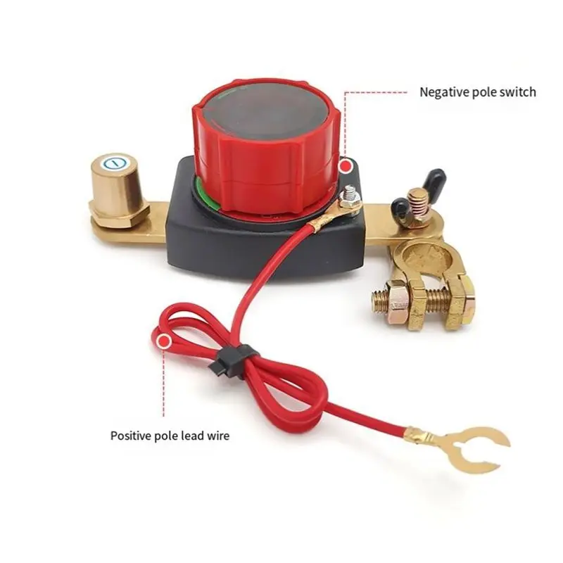 AT02-Car Battery Disconnect Switch With Top Post Battery Disconnect Switch, 5-60V Master Isolator Kill-Switch Kit-Voltmeter Incl
