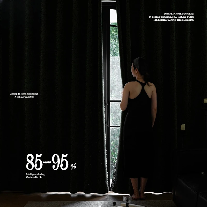 

Elegant Relief French Retro Rose Jacquard Chenille Shade Curtains for Living Dining Room Bedroom Kitchen Custom Size Blackout
