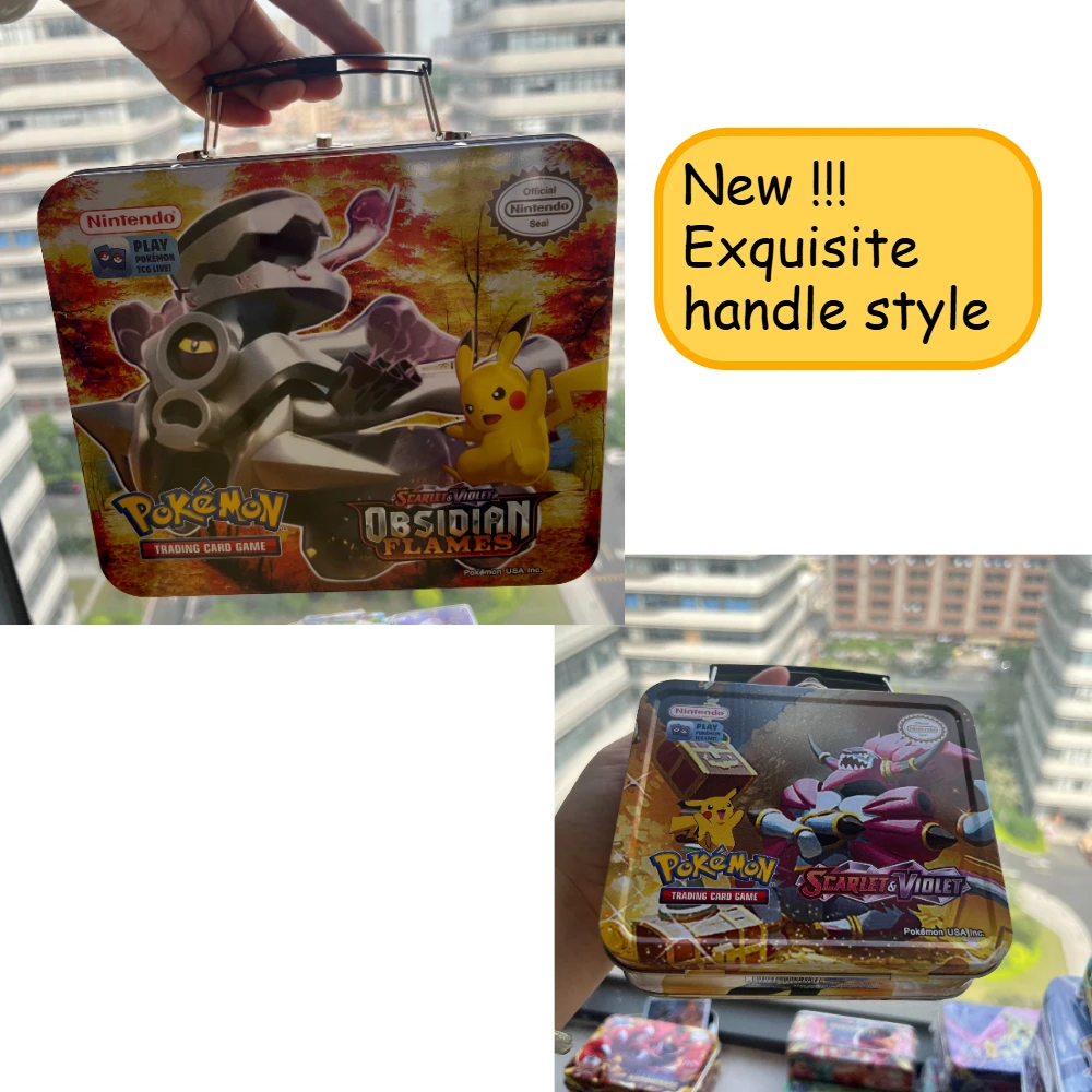 Tarjetas de colección de origen perdido de Pokémon, caja de Metal en inglés y español, juguetes de batalla de hierro con juego de Pikachu, tarjetas bancarias de Anime para niños VMAX