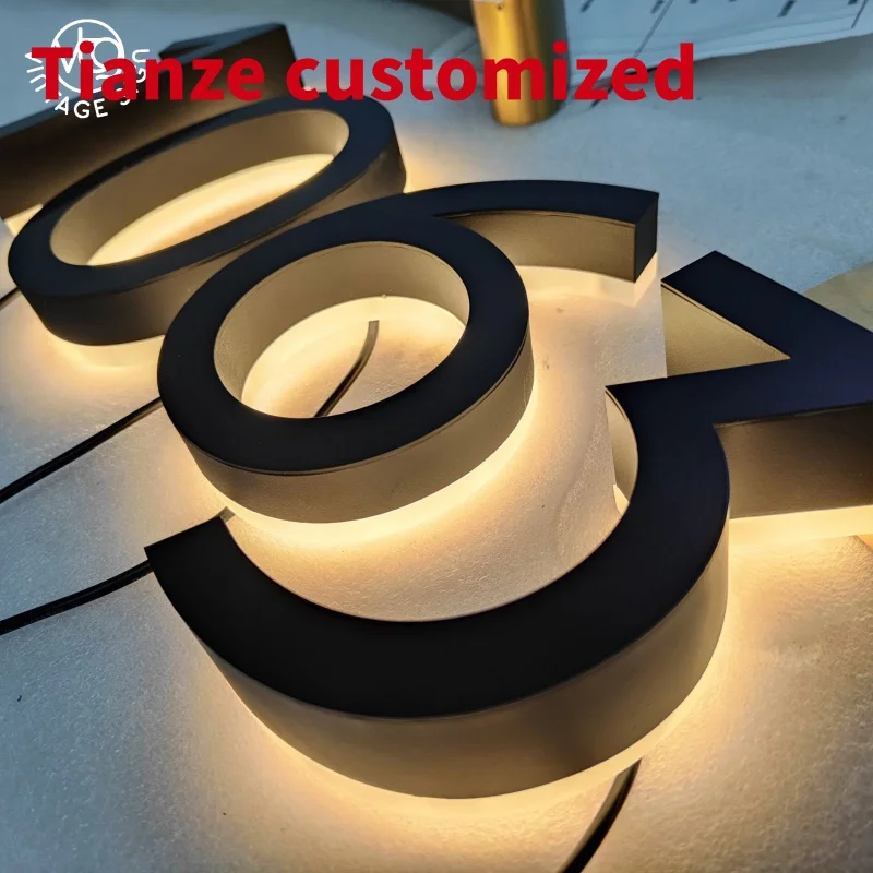 

(customized)Metal Signs Backlit Channel Letter Outdoor Wall Mounted Stainless Steel Back Lights Sign