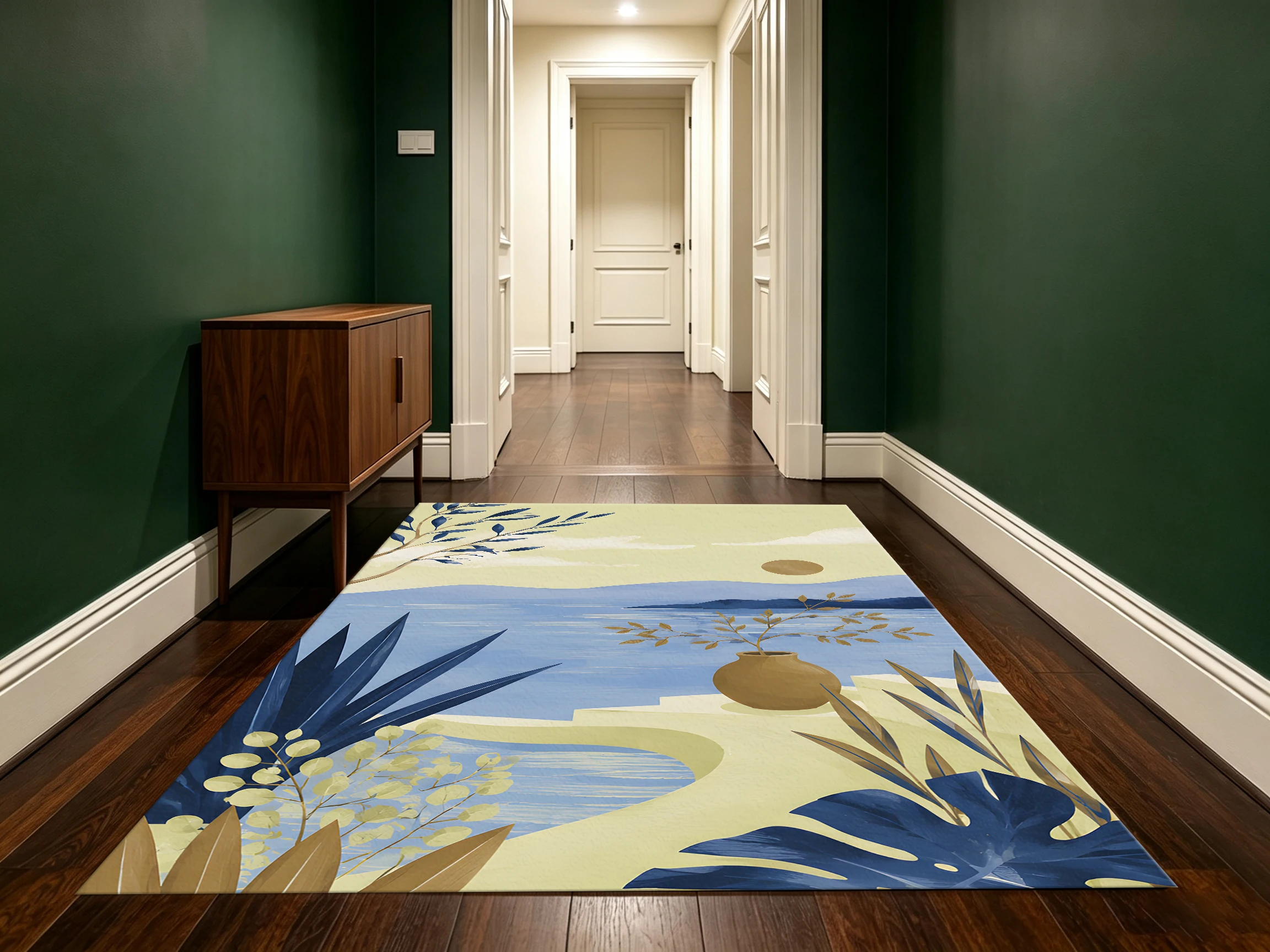 2D Carpet with Abstract Plant Pot Blur Pattern in Nordic Cream Style for Living Room and Bedroom