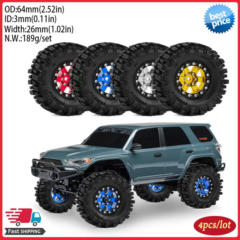 

4PCS 1.3" Aluminum Alloy RC Crawler Tires Wheels for 1/18 TRX4M SCX24 FMS Ascent-18 Axial SCX24 AX24 FCX24 FCX24M Upgrade Parts
