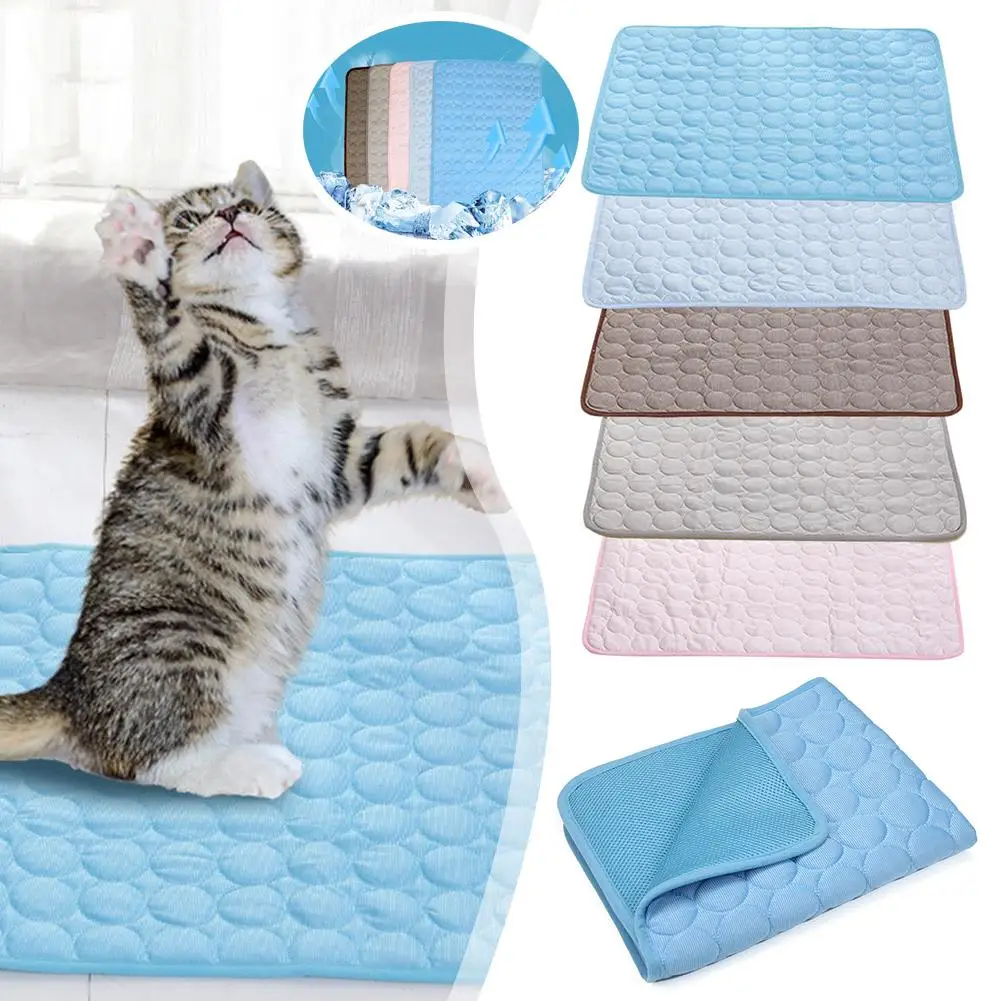 1pcs Pet Cooling Mat Dog Sleeping Pad Cool Ice Cushion Small Mattress Silk Bed Animal Moisture-proof Summer Cold W1j6