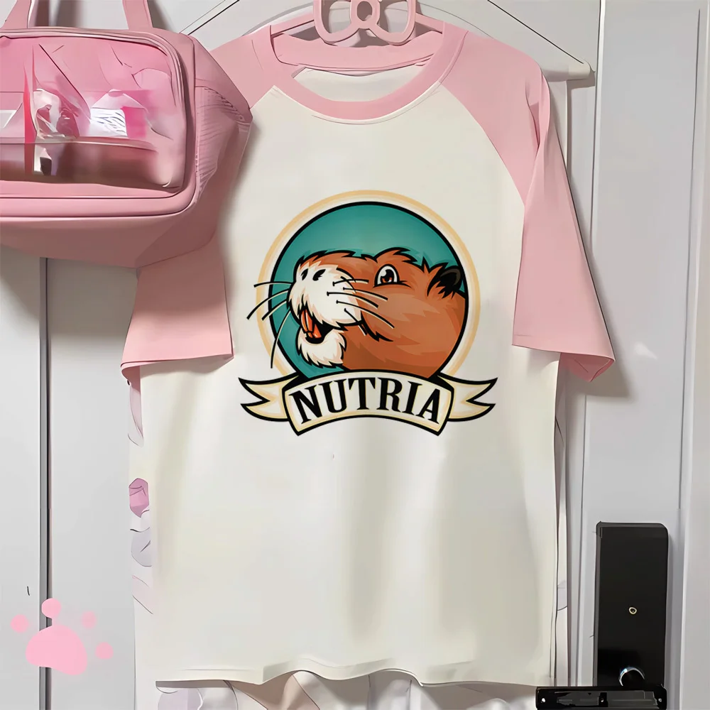 Nutria tshirt girl Punk women kawaii anime University Pastel top tees Psychedelic streetwear women korean clothes