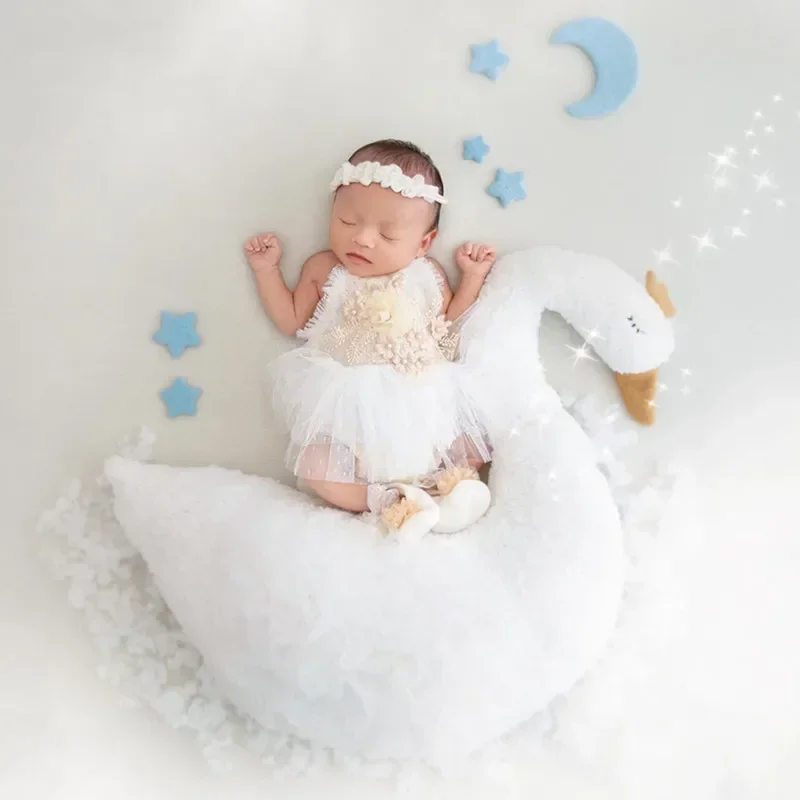 ️Newborn Photography Clothing Headband+Dress+Shoes Studio Baby Girl Photo Accessories Swan Props Babi Shoot Clothes