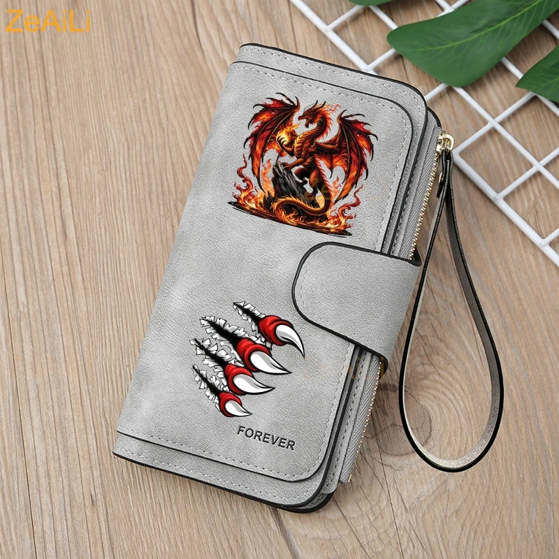 Fiery Red Dragon Dynamic Flame Paw Herren Damen Geldbörse mit langem Reißverschluss, Schnallenhandtaschen, Münzgeldbörse, Multi-Kartenhalter, Tasche mit großem Fassungsvermögen – Detail 12