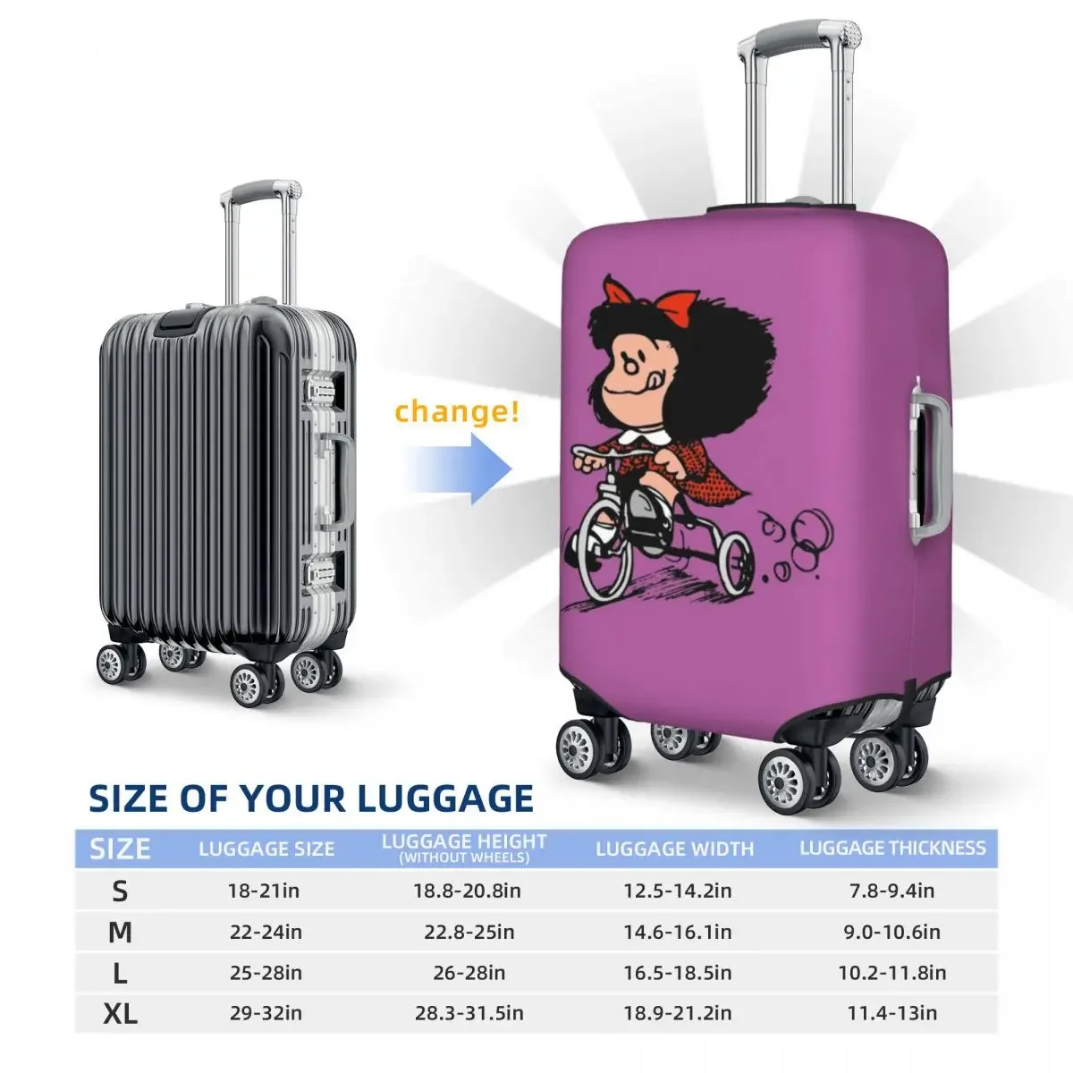 Funny Mafalda Suitcase Cover Cartoon Business Cruise Trip Protector Holiday Strectch Luggage Accesories