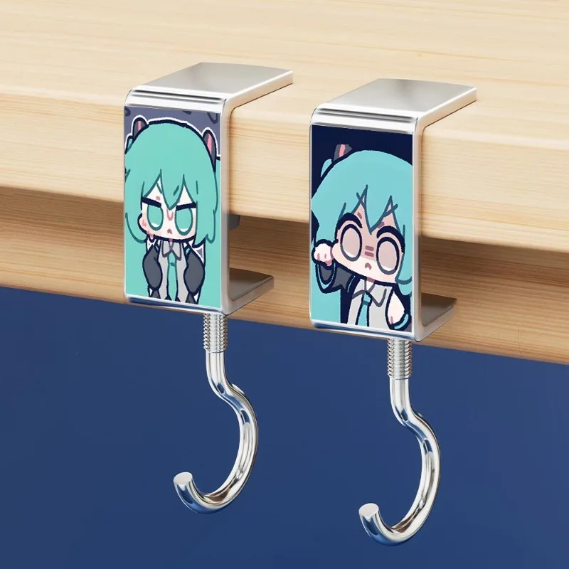 4pcs Miku Kawaii Anime Peripheral Hooks Movable and Rotatable Student Desk Backpack Hook Dormitory Accessories Gift