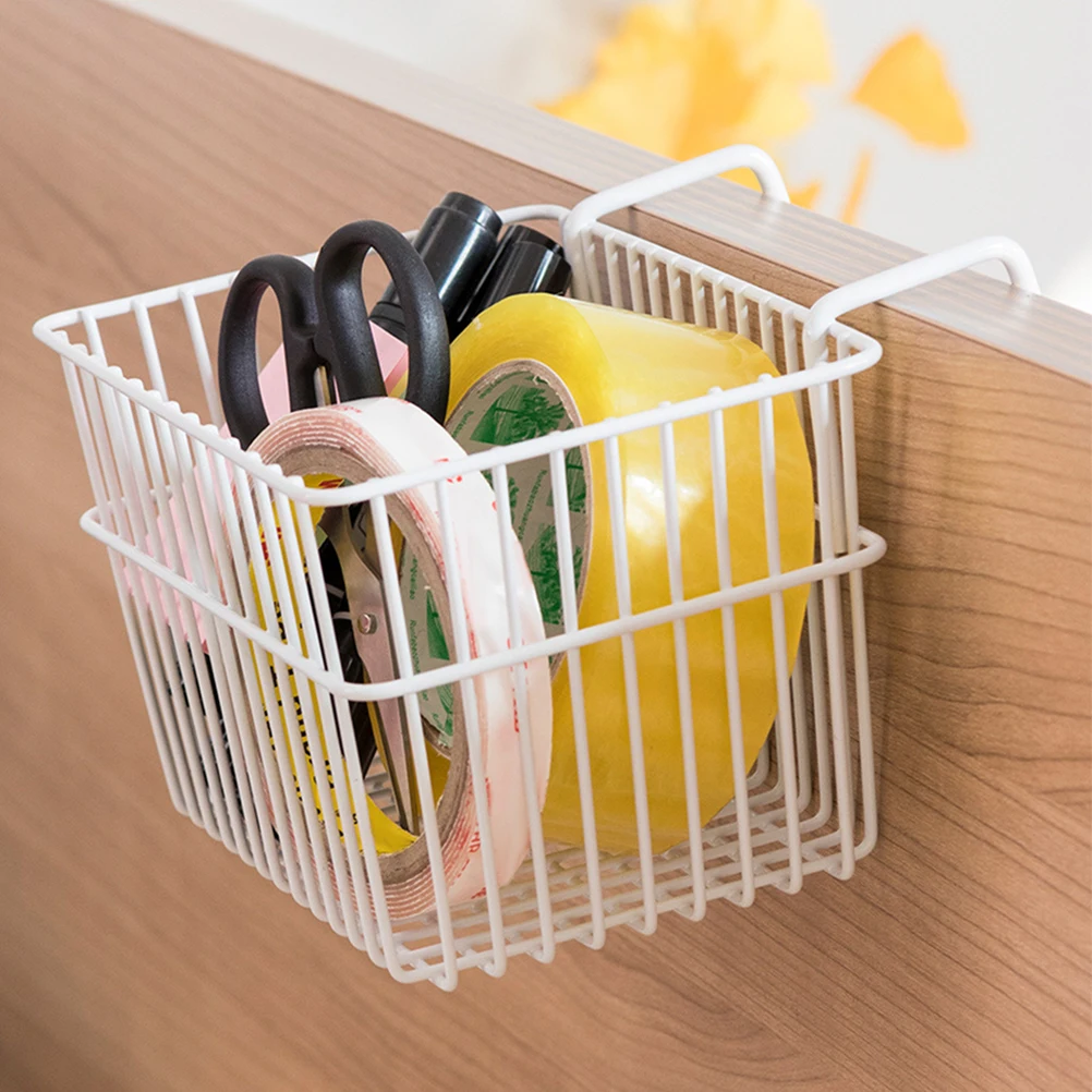 

Metal Grid Storage Basket White Kitchen Office Organizer Hanging Wall Basket Water Resistant Non Punching Removable
