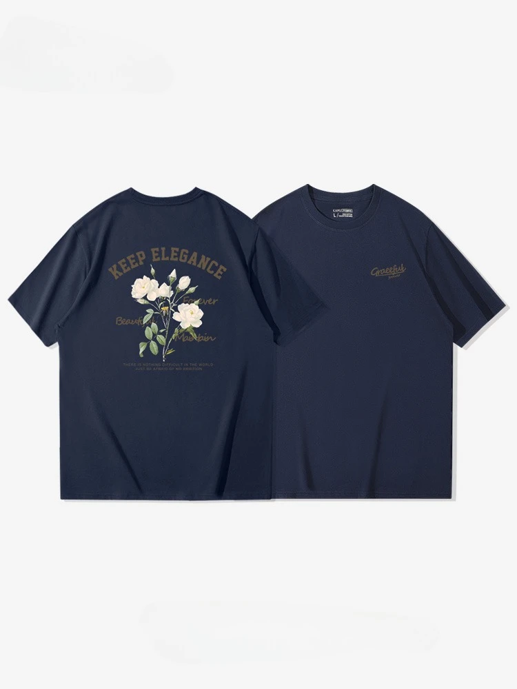 Новинка 2025, мужская футболка с короткими рукавами и цветочным принтом американского бренда Tide, летняя свободная хлопковая футболка с принтом