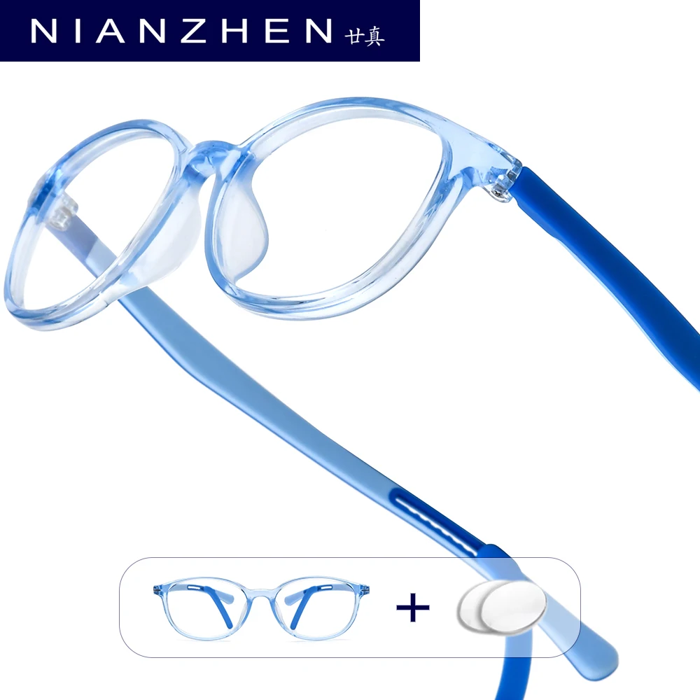 

NIANZHEN Anti Blue Prescription Glasses Girls Myopia Optical Lens Eyewear Boys Adjustable Oval TR90 Kids Eyeglasses Frame 66130