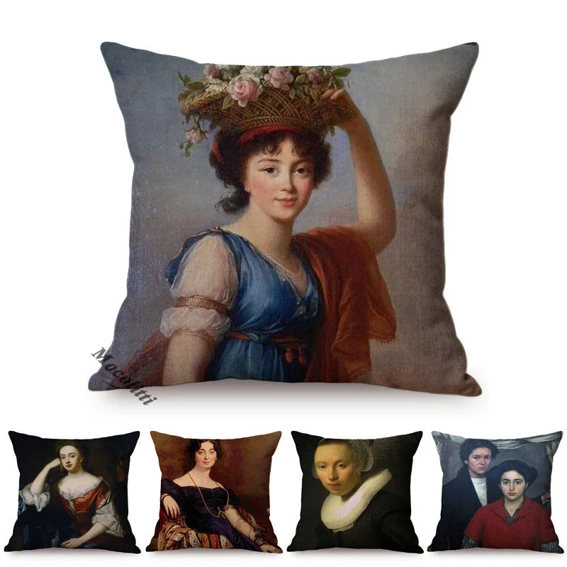 European Sty le Vintage Noble Woman Portrait Home Decorative Throw Pillow Case Elegant Lady Ancient Print Sofa Cushion Cover