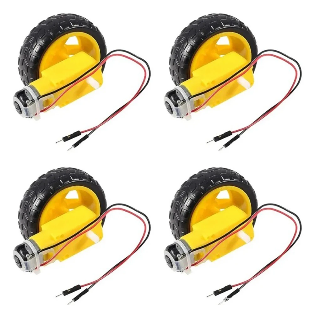 4PCS DC 3-6V Electric Motor with 4Pcs Plastic Tire Wheel Dual Shaft Gear Motor Gear Motor DIY Kit for Arduino Smart Car Kit