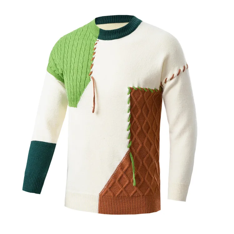 

Trendy Korean Style Young Man Jumper Patchwork Colors Knit Clothes Fashion Design Boy's Long Sleeve Sweater Pullover Tops