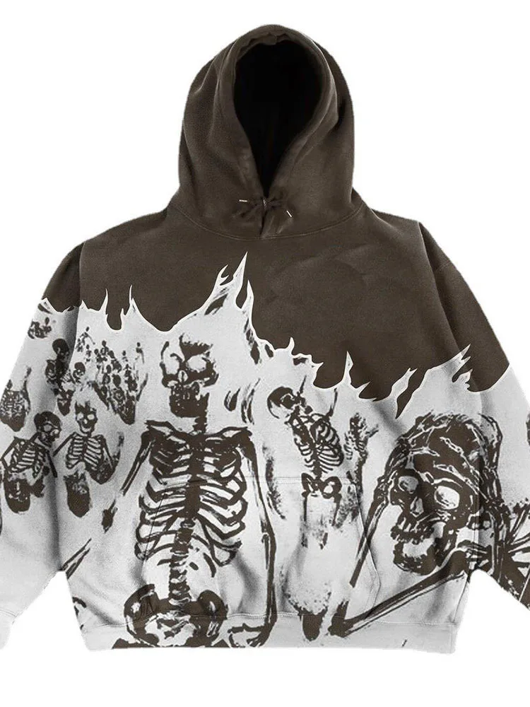 Big promotion Y2K Millennium wind hooded skull traf stitch sweater couple autumn and winter new long-sleeved skull coat for men