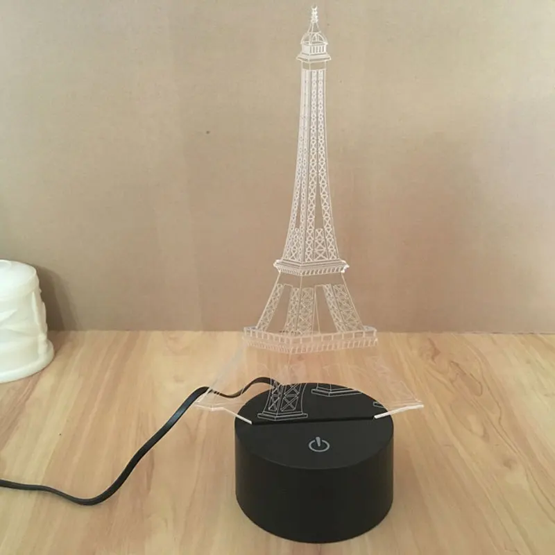 7 Colors Mini Eiffel Tower Backdrop Souvenirs Eiffel Tower Decoration Pendant 3D Table Lamp Led Toys Action Figures Mold